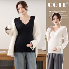 批发实拍 蕾丝花边领打底外穿<b class='q'>百搭</b>毛衣孕妇装