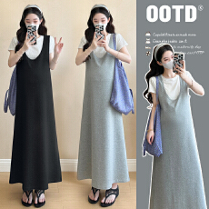 实拍 大货夏季新款大码孕妇装吊带裙+T恤衫两件套