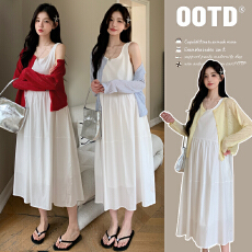 批发实拍 韩系简约百搭背心连衣裙可选配镂空<b class='q'>开衫</b>