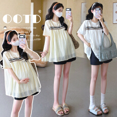 批发实拍  <b class='q'>夏季</b>新款遮肚宽松娃娃衫孕妇装+托腹短裤