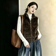 批发实拍 秋<b class='q'>冬</b>新款天梯貂宽松森系轻薄保暖无袖大码马夹 气质坎肩外套