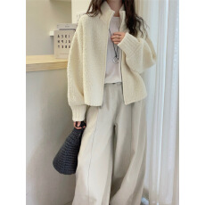 批发<b class='q'>欧洲站</b>2025冬季<b class='q'>新款</b>欧货韩系立领拉链短款圈圈羊毛针织开衫外套女