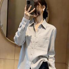 批发2026早春新款复古潮流细格纹翻领长袖衬衫女通勤显瘦百搭休闲上衣