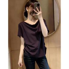 批发荡领短袖t恤女夏2026新款大码胖mm显瘦遮肚上衣别致设计感打底衫