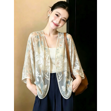 批发法式花卉印花<b class='q'>开衫</b>衬衫女夏季薄款设计感防晒外搭披肩罩衫上衣