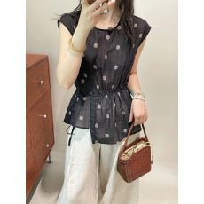 批发高级感苎麻波点无袖<b class='q'>衬衫</b>女夏季显瘦减龄气质套头小衫背心上衣