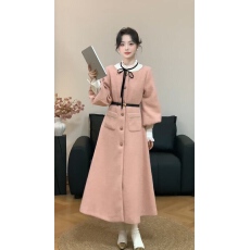 批发秋冬新款气质淑女风灯笼袖长款夹棉呢子大衣<b class='q'>连衣裙</b>