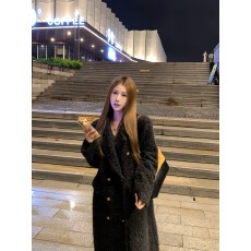 批发冬季新款气质时尚高级感长款毛毛夹棉翻领外套