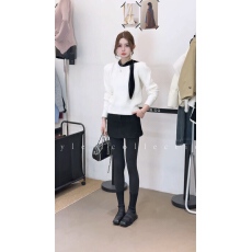 批发秋冬新款气质时尚撞色丝绒系带法式千金风毛衣+加棉西装外套