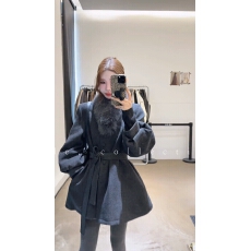 批发冬季新款气质时尚韩系泡泡袖加棉呢子<b class='q'>大</b>衣 配毛领