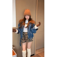 批发秋<b class='q'>冬</b>新款气质时尚毛毛领拼接夹棉牛仔外套