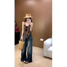 批发夏季新款气质<b class='q'>时尚</b>百搭豹纹<b class='q'>吊带</b>+飘带