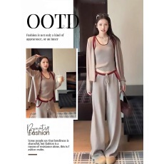 批发已出货 撞色针织修身背心女早秋韩系外搭开衫上衣<b class='q'>百搭</b>休闲裤套装