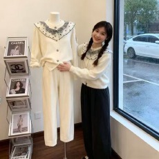 批发温柔风木耳边格子拼接针织<b class='q'>开衫</b>女2025春秋冬新款减龄小众短款上衣