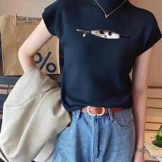 印花正肩短袖t恤女夏季夏新款小众美式显瘦体恤针织衫上衣