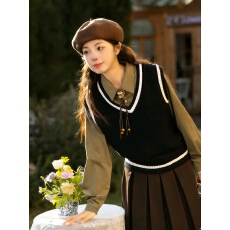 批发学院风v领针织<b class='q'>背心</b>马甲女韩系宽松慵懒叠穿无限坎肩<b class='q'>毛衣</b>上衣