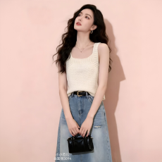 批发冰丝针织吊带背心女夏外穿韩版方领短款宽松无袖内搭薄款打底上衣