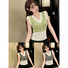 批发法式复古镂空<b class='q'>条纹</b>针织吊带背心女夏季设计感小众辣妹无袖马甲上衣