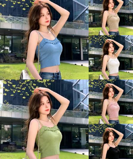 도파민 신선함 바늘 리본 가슴 패드 캐미솔 여름 쇼트 스타일 프릴 순수한 욕망 맨위