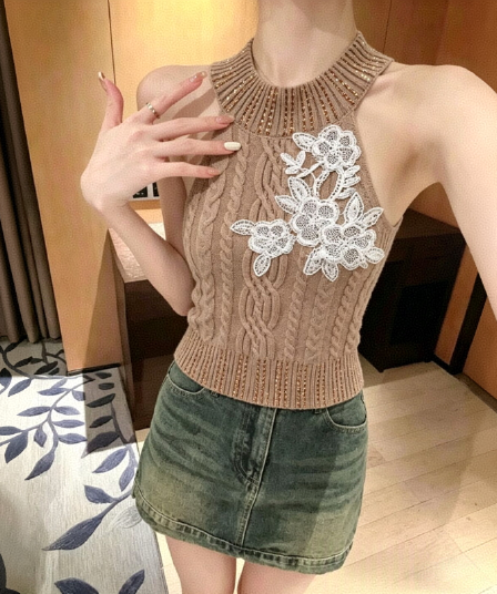 고급 센스 슈퍼 잘 생긴 핫픽스 행침 목 니트 조끼 여성 꽈배기 품격 몸매 가꾸기 기본 셔츠 핫걸 쇼트 스타일 맨위