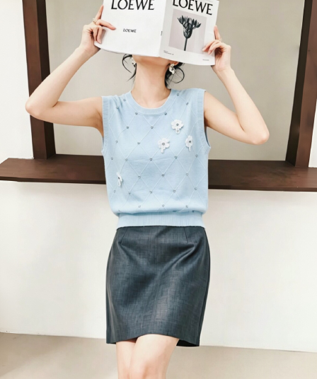 달콤한 핫걸 작은 청신 못 훈련 민소매 베스트 조끼 여성 여름 새로운 자이언트 잘 생긴 ~ 중 인사이드 가져 가라. 니트 반팔 켜기