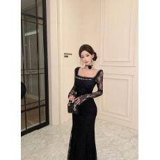 批发实拍 实价  气质高级感蕾丝重工链子连衣裙<b class='q'>鱼尾</b>裙
