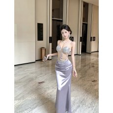 批发实拍 实价 高级感吊带亮片拼接晚礼服连衣裙