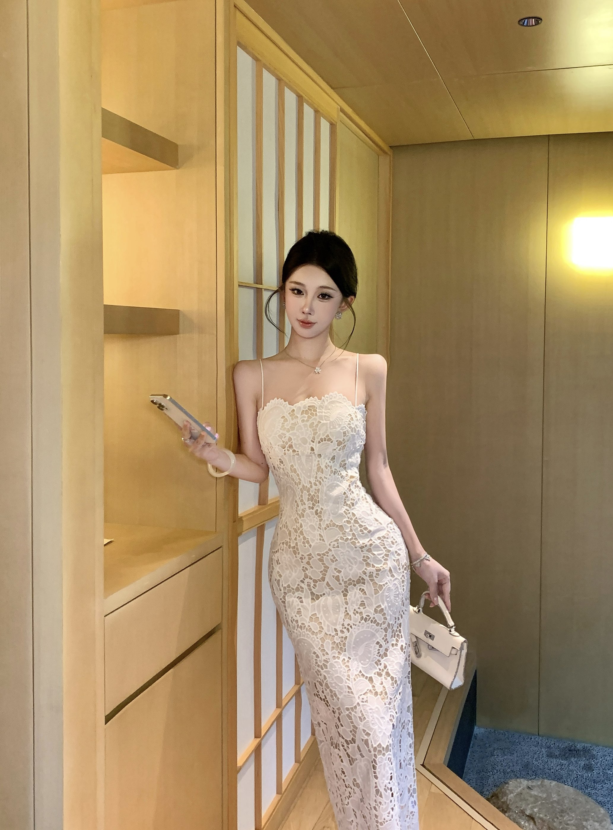 실사 정가 고급 센스 슬립 레이스 이브닝 드레스 드레스