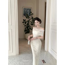 批发实拍 实价 高级感一字肩轻奢洋气时髦显瘦礼服裙子