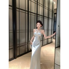 批发实拍 实价 高级感重工钻拼接晚礼服连衣裙