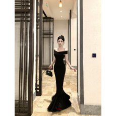 批发实拍 实价超美<b class='q'>一字肩</b>鱼尾显瘦气质性感鱼尾长裙井