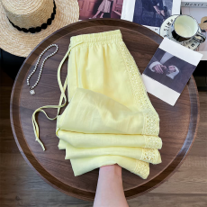 批发韩版<b class='q'>OL</b>风简约休闲宽松阔腿裤夏黄色洋气百搭通勤显瘦直筒裤