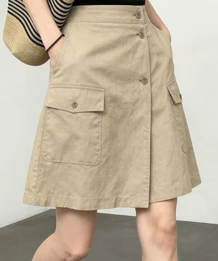 한 인사이드 한 가스 작은 키 폭발 워크웨어 반 스커트 2026 여름 서리가 내린 부서 고급 센스 주머니 출퇴근 A라인 스커트