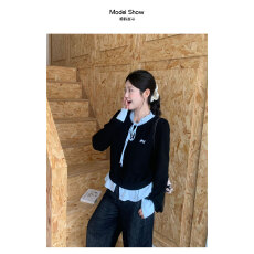 批发大码韩系学院风秋<b class='q'>冬</b>拼接假两件上衣内搭打底衫