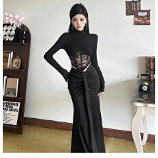 批发大码胖MM高级感褶皱鱼尾半身裙子女<b class='q'>秋</b>冬加绒收腰显瘦修身高腰长裙