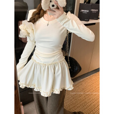 批发大码韩系花边拼接打底长袖<b class='q'>连衣裙</b>新款修身显瘦德绒加厚短裙女