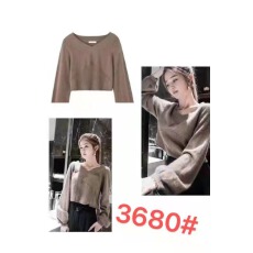 批发韩版套头V领交叉短款长袖毛衣女修身显瘦打底针织衫