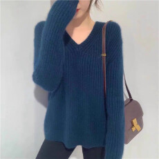 批发v领毛衣女针织秋季新款套头慵懒风宽松外穿百搭装<b class='q'>韩版</b>上衣