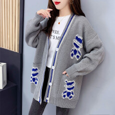 批发实拍韩版卡通<b class='q'>毛衣</b>开衫女2026年新款秋季百搭宽松慵懒风针织外套