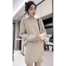 批发秋冬新款韩版小众气质慵懒风宽松坑条长袖套头毛衣短裙<b class='q'>两件套</b>装女