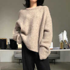批发秋<b class='q'>冬装</b>新款宽松复古百搭针织衫外穿套头ins慵懒风羊绒毛衣女
