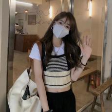 批发COTONE 韩国<b class='q'>不规则</b>条纹撞色宽肩带短款针织吊带背心女叠穿小马甲