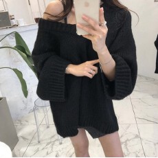 批发宽松V领大毛衣女新款秋<b class='q'>冬</b>外穿套头慵懒中长款百搭针织衫上衣