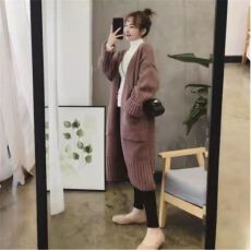 批发胖mm毛衣外套女秋<b class='q'>冬</b>洋气宽松大码加厚针织开衫过膝中长款显瘦