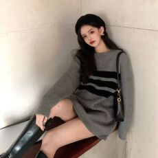 批发中<b class='q'>长款</b>毛衣宽松女慵懒风新款冬季外穿针织衫套头长袖上衣潮