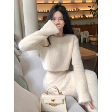 批发高级感软糯小香风仿水貂绒针织毛衣<b class='q'>套装</b><b class='q'>名媛</b>气质包臀半身裙两件套