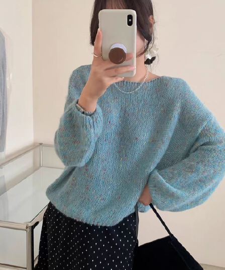 달콤함 무거운 작업 색상 실 라운드 넥 혼합 색상 니트 스웨터 여성 봄 새로운 루즈핏 슬림해 보이는 풀오버 부드러운 찹쌀 스웨터
