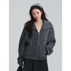 批发高领毛衣外套女春秋季新款慵懒高级感拉链<b class='q'>保暖</b>针织上衣