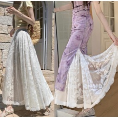 批发<b class='q'>旗袍</b>衬裙蕾丝半身裙女春夏高腰中<b class='q'>长款</b>a字裙气质垂感百褶裙大摆裙