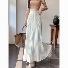 批发垂感针织半身裙女秋冬季2026新款时尚高腰中长款百褶裙遮跨长裙子